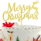 Gold Glitter Reindeer Merry Christmas Cake Topper Holiday Party Decor