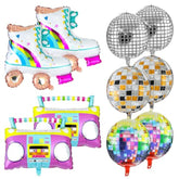 10 Pcs Roller Skate Balloon Set 22 Inch Disco Ball Balloons Color Foil Boombox Balloon 80S 90S Retro Balloons For Disco Theme Hip Hop Birthday Party