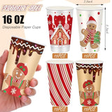 60 Pcs Christmas Paper Xmas Disposable Coffee Cups 16Oz For Drinking Tea Hot Cold Beverages, Santa Snowman Gingerbread Cups Christmas Decoration(Gingerbread Man)