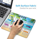 2026 Calendar Mouse Pad With Stitched Edges, Gaming Mousepad For Computer Laptop Mat,New Year Office Accessories (8.7 X 7.1 Inch) - Ocean Beach Palm Tree