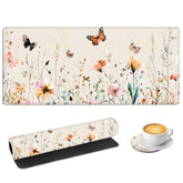 Large Mouse Pad With Coaster, Waterproof Extended Gaming Mousepad For Desk Computer, Xl Keyboard And Mouse Pad With Non Slip Rubber Base,Wildflower Butterflies Desk Pad Mat For Home Office