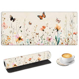 Large Mouse Pad With Coaster, Waterproof Extended Gaming Mousepad For Desk Computer, Xl Keyboard And Mouse Pad With Non Slip Rubber Base,Wildflower Butterflies Desk Pad Mat For Home Office