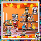 12 Pcs Day Of The Dead Table Decorations Wooden Mexican Dia De Los Muertos Altar Centerpiece Halloween Sugar Skull Table Topper Decor Skeleton For Mexican Fiesta Tiered Tray Decor Party Favor