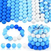 100PCS 15mm White and Blue Silicone Beads for Keychains, Bracelets, and Crafts