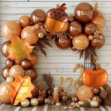 155PCS Fall Balloon Arch Kit with Orange Coffee Maple Leaf Balloons for Thanksgiving