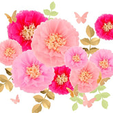 Tissue Paper Chrysanth Flowers With Butterfly And Olive Leaves For Wedding Baby Shower Nursery Room Parties & Events Decorations Pom Poms (Pink)