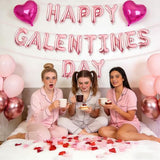 Happy Galentine's Day Balloons Decorations Letters Banner Women Lady 18" Heart Balloons Alphabet Foil Mylar Balloons with 1375 Pcs Artificial Rose Petals for Valentines Day Decor Photo Prop
