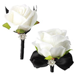 Wrist Corsage Rose Corsage And Boutonniere Set For Bride Groom Wedding Prom Party Hand Flower Decoration Set Of 2 (Black & White)