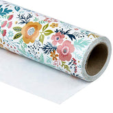 Floral Wrapping Paper Roll - Mini Roll - 17 Inch X 33 Feet - Spring Summer Garden Flower Design Perfect For Wedding, Bridal Shower, Birthday, Baby Shower