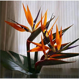 3 Pcs 32 Inch Orange Red Large Bird Of Paradise Permanent Flower,Flower Part Is Made Of Soft Rubber Pu No Fade,Artificial Flower Plants For Home Office, Flower Stem 0.5 Inch