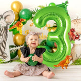 40" Green Number 3 Balloon with Mini Dinosaur Balloons 3rd Birthday Decor