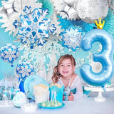 Frozen 3rd Birthday Decor Blue Number 3 Balloon Snowflake Winter Party Set