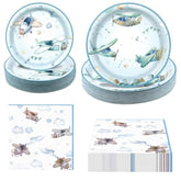 180Pcs Airplane Baby Shower Party Supplies Paper Plates And Napkins Serve 60 Disposable Tableware Set For Birthday Party Decorations Game Day Family School Holiday Sports Events
