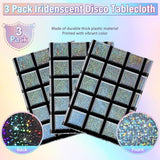 3 Pack Disco Tablecloth Party Decorations, Shiny Iridescent Disposable Laser Rectangle Table Covers, Silver Plastic Table Cloth For 70S Disco Birthday Theme Party Decorations, 39 X 108Inch
