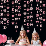 Hot Pink Glitter Bow “Happy 10th Birthday” Banner & Garland Decor for Girls