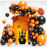 130Pcs Orange Black Balloon Arch Kit with Rose Gold Confetti for Halloween Party Decorations