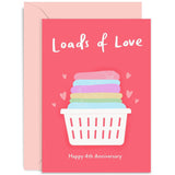 Old English Co. Happy 4Th Wedding Anniversary Card For Couple - Funny Loads Of Love Laundry Basket Design - Linen Wedding Anniversary 4 Years Married Card For Him And Her | Blank Inside With Envelope