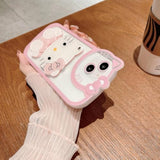 Cute Kawaii Cartoon Phone Case For Iphone 16 Plus Built-In Makeup Mirror For Women Girls, Soft Silicone Transparent Protective Phone Case For Iphone 16 Plus 6.7 Inch, Pink