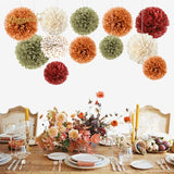 Fall Party Decor 12 PCS Orange Burgundy Green Tissue Pom Poms
