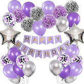 Birthday Decorations For Girls Purple And Silver Lavender Party Decor Kit For Her Women Including Happy Birthday Banner Pompom Flower Foil Balloons Confetti Latex Balloon Ribbons