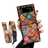 For Samsung Galaxy Z Flip 3 Case With Ring Stand Strap Lanyard Girls Women Cute Retro Flower Pattern Metal Reinforced Corners Shockproof Protective Cover - Mandala
