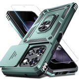 Compatible With Moto G 5G 2025 Case Built In Slide Camera Lens Cover+Screen Protector+Finger Ring Holder Kickstand,Heavy Duty Shockproof Full Body Protective Phone Cover,Dark Green