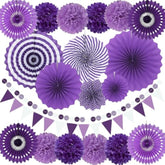 Purple Party Decorations With Hanging Paper Fan, Tissue Paper Pom Poms, Circle Dots Garland, Triangle Pennant For Birthday Bridal Shower Wedding Party Decorations (Purple)