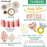 75 Pcs Bridal Shower Decorations - Bride To Be Party Supplies Kit, Bachelorette Party Decorations With Rose Gold, Confetti & Pearl Balloons, Bride To Be Banner & Sash, Ring, Backdrop Garland Tassel