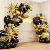 135 Pcs Black Gold Balloon Arch Kit with Confetti Star Balloons for Party Decor