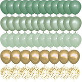 72pcs Sage Green Balloon Set, 12" 5" Metallic Gold & Confetti for Baby Shower Decor