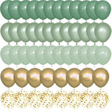 72pcs Sage Green Balloon Set, 12" 5" Metallic Gold & Confetti for Baby Shower Decor