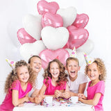 12pcs Pink & White Heart-Shaped Foil Balloons for Baby Shower Parties