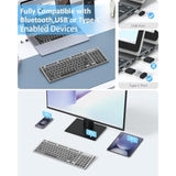 Wireless Keyboard, Bluetooth + Usb Ergonomic Silent Quiet Rechargeable With Number Pad Compact Full Size Multi Device Keyboards For Ipad Tablet Mac Computer Surface Pc Macbook Laptop Blcak