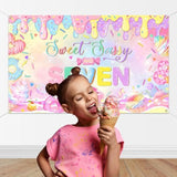 Donut 7th Birthday Backdrop Sweet Sassy Seven Banner for Girls Party (Pink)