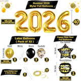 44pcs New Year 2026 Decorations Gold Black Balloons Banner Party Set
