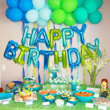 Blue And Green Happy Birthday Balloon Banner, 16 Inch 3D Aluminum Foil Birthday Sign, Teal Happy Birthday Letters For Girls Boys Women Men Birthday Bunting