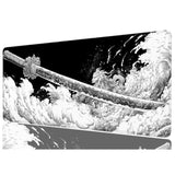 Japanese Samurai Sword Extended Mouse Pad, Black And White Anime Extended Gaming Mouse Pad Mat With Stitched Edge Non-Slip Base Big Mouse Pad, Office Computer Keyboard Laptop Home, 31.5”X11.8”