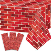 3 Pieces Red Brick Tablecloth Plastic Brick Wrapping Paper Stone Wall Backdrop For Christmas Party Decorations Fireplaces Curtains Door Wallpaper Photography Supplies