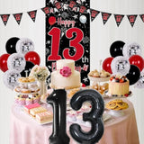 36pcs Red Black 13th Birthday Decorations with Banner, Balloons & Flags