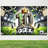 Happy 10th Birthday Soccer Banner Party Backdrop & Photo Props for Boys & Girls