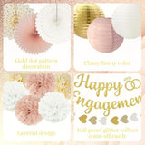 Champagne Gold Engagement Party Decorations - Engagement Banner, Heart Party Garlands, Tissue Paper Pom Poms, Fans And Lanterns Kit For Congratulations, Boho Engaged Decorations