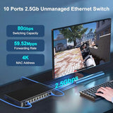 10-Port 10G/2.5G Ethernet Switch With Dual 10Gbase-T, 8X 2.5G +2 X 10Gb Rj45 Ports Unmanaged Switch, 80Gbps Capacity, 10G Switch Desktop/Wall Mount Network Switch For Nas, Pc, Wireless Ap