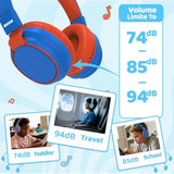 Kids Headphones Bluetooth 5.3 Wireless 60H Play Time Volume Limited 85/110Db Over Ear Foldable Protection Headset/Wired Aux Builtin Mic For Boy Girl Travel School Pad Tablet Blue