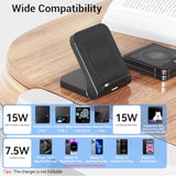 For Samsung Galaxy Z-Flip Wireless Charger: Galaxy Z Flip 6/5/4/3 Charging Stand, 15W Fast Wireless Charger For Galaxy Z Flip6/Z Flip5/Z Flip4, Razr+(5W) Non-Fold(Qc3.0 Adapter Included) Black