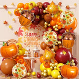 9 PCS Thanksgiving Balloons Pumpkin Maple Leaf Pine Cone Foil Balloons Party Decor