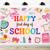 Happy First Day Of School Backdrop Banner Large Size Back To School Backdrop Photo Booth Props Coquette Back To School Classroom School Home Yard Decorations Background, 7 * 5Ft