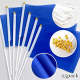 25 Pack Solid Blue Mini Flags on Sticks 5x8" for DIY and Party Decorations