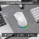 Gm025 Tri-Mode Wireless Gaming Mouse,12000 Dpi Paw3311 Sensor, Ergonomic Mouse 2.4Ghz/Bt/Wired, 6 Programmable Buttons, Customizable Rgb Lighting, Pro Software