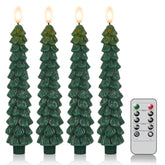 Christmas Tree Flameless Taper Candles Battery Operated With 10-Key Remote And Timer Real Wax Led Taper Candles 3D Wick Flickering Lifelike Leaves Dinner Xmas Holiday Decoration Set Of 4