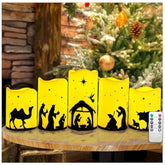 Flameless Christmas Nativity Scene Candles, Pillar Flickering Religion Candle With Timer Remote,Battery Operated Led Fake Candle For Xmas Home Holiday Decor Set Of 5